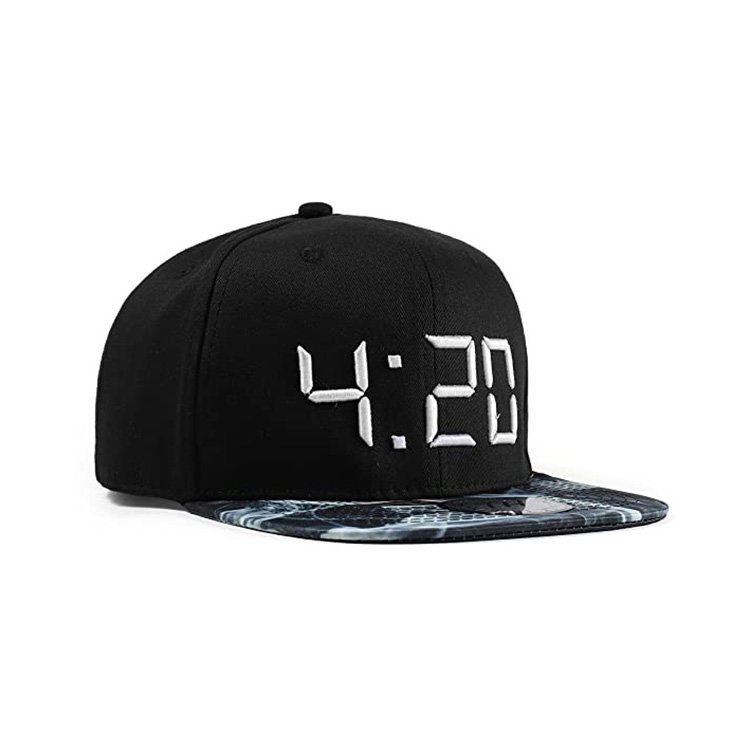 Custom Logo Fashion Character Black 6 Panel 3D Embroidery Flat Brim Sport Hip Hop Hats Snapback Fitted Cap Gorras